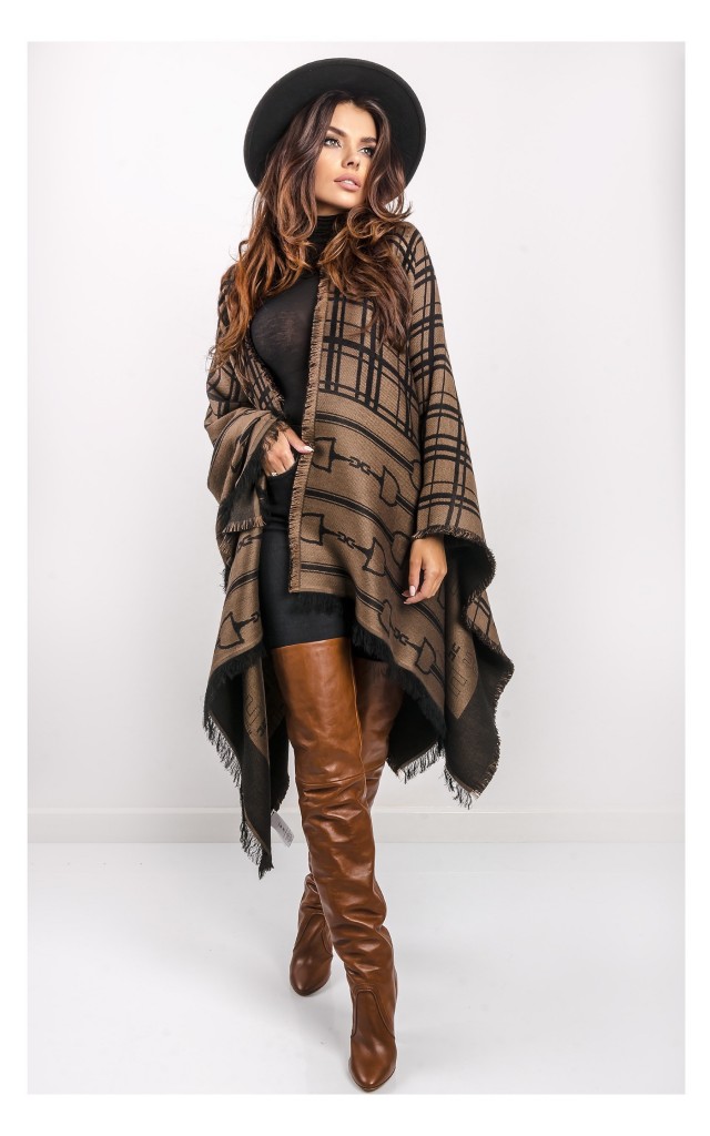 Poncho Elisabetta Franchi Brązowo-Czarne