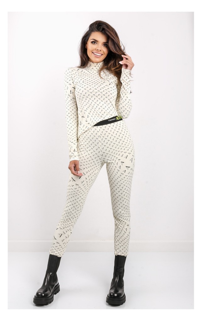 Legginsy Twin Set Logomania Kremowo-Czarne