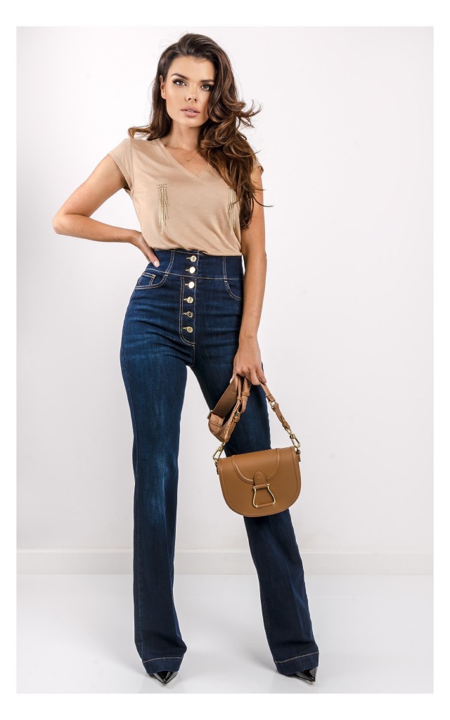 T-shirt Elisabetta Franchi Z Łańcuszkami Beż