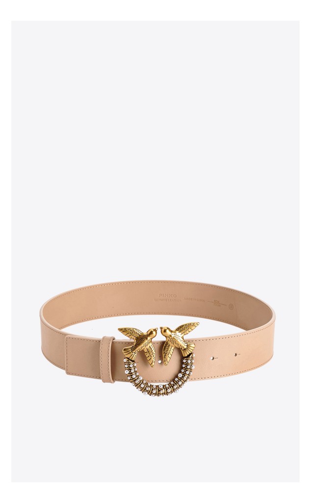 Pasek Pinko Love Jewel Waist Skórzany Beżowy