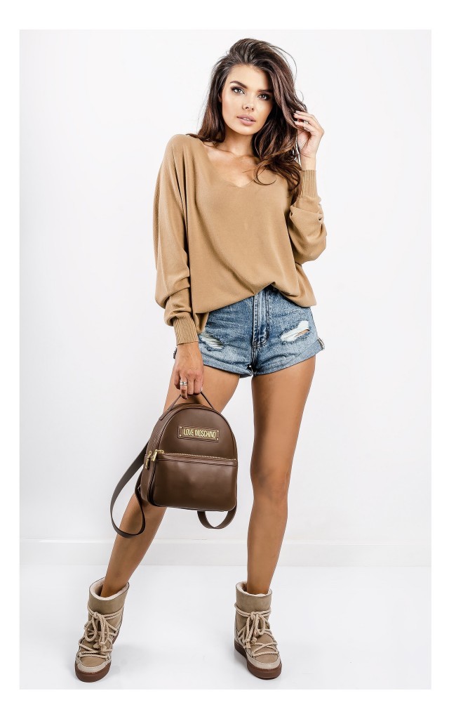 Sweter Kontatto Oversize Pastelowy Ciemny Beż