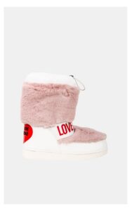 Śniegowce Love Moschino Z Futerkiem Biało-Różowe