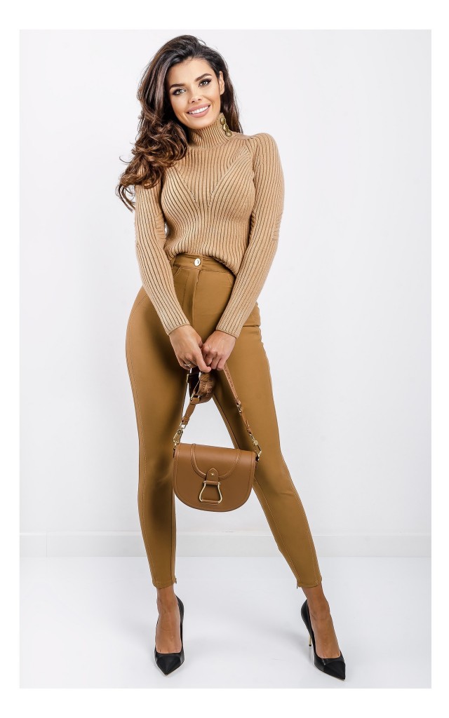 Golf Elisabetta Franchi Logowane Guziki Karmelowy