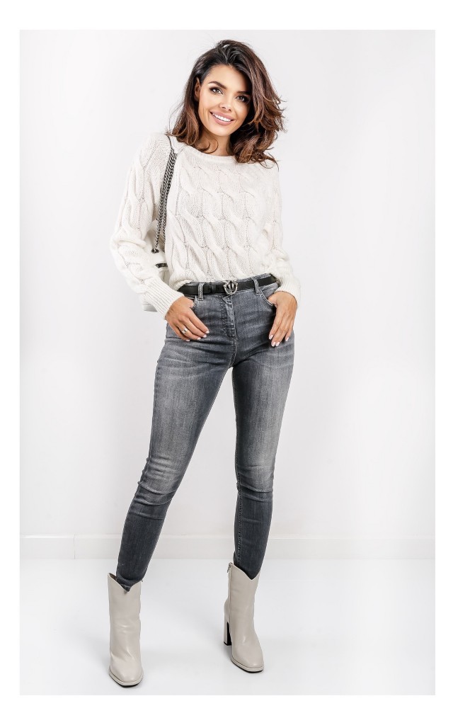 Sweter Kontatto Ozdobny Splot Mleczny