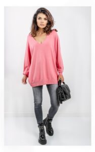 Sweter Kontatto Oversize Pastelowy Koralowy