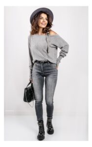 Sweter Twin Set Z Wiązaniem Szary