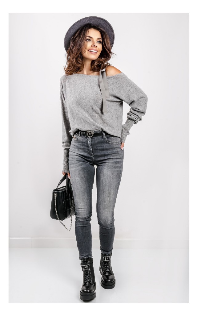 Sweter Twin Set Z Wiązaniem Szary