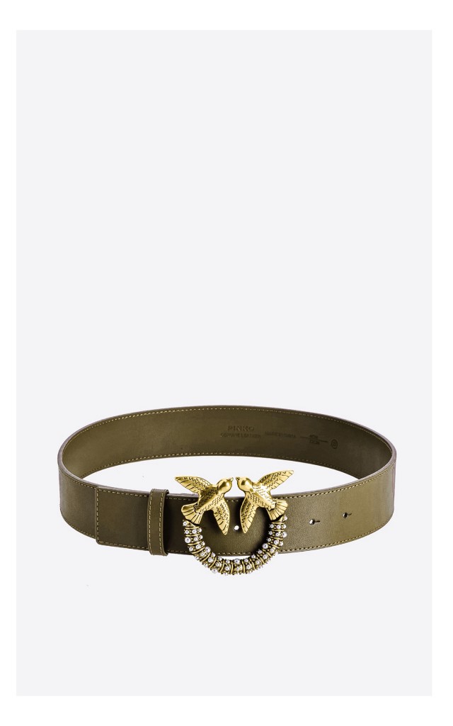 Pasek Pinko Love Jewel Waist Skórzany Oliwkowy