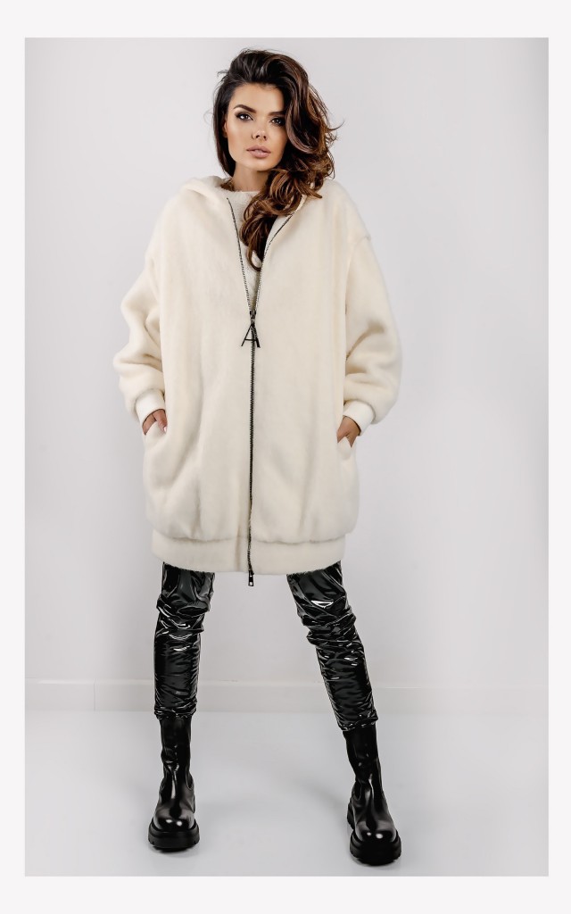 Maxi Bomber Twin Set Z Kapturem Kremowy