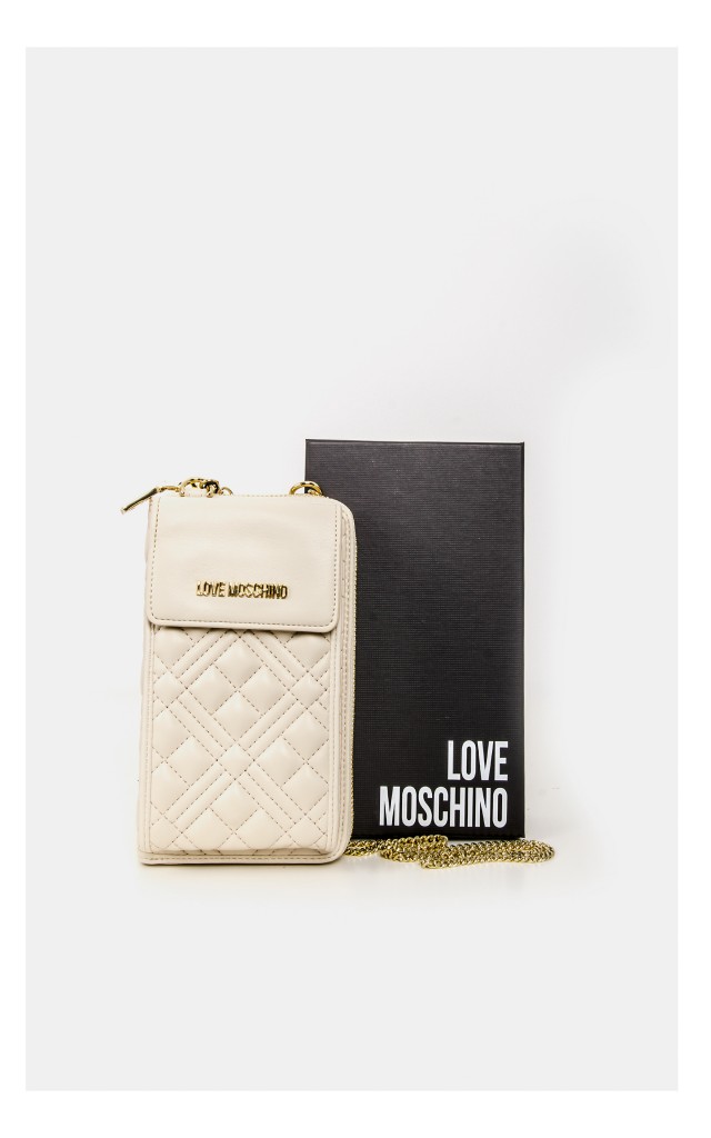 Portfel Na Łańcuszku Love Moschino Pikowany Kremowy