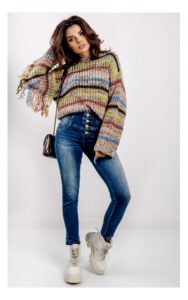 Sweter Kontatto Wielobarwny Z Frędzlami