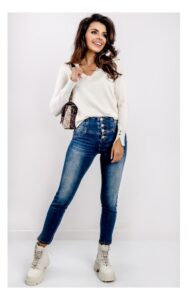 Sweter Gaudi Dekolt W Serek Kremowy