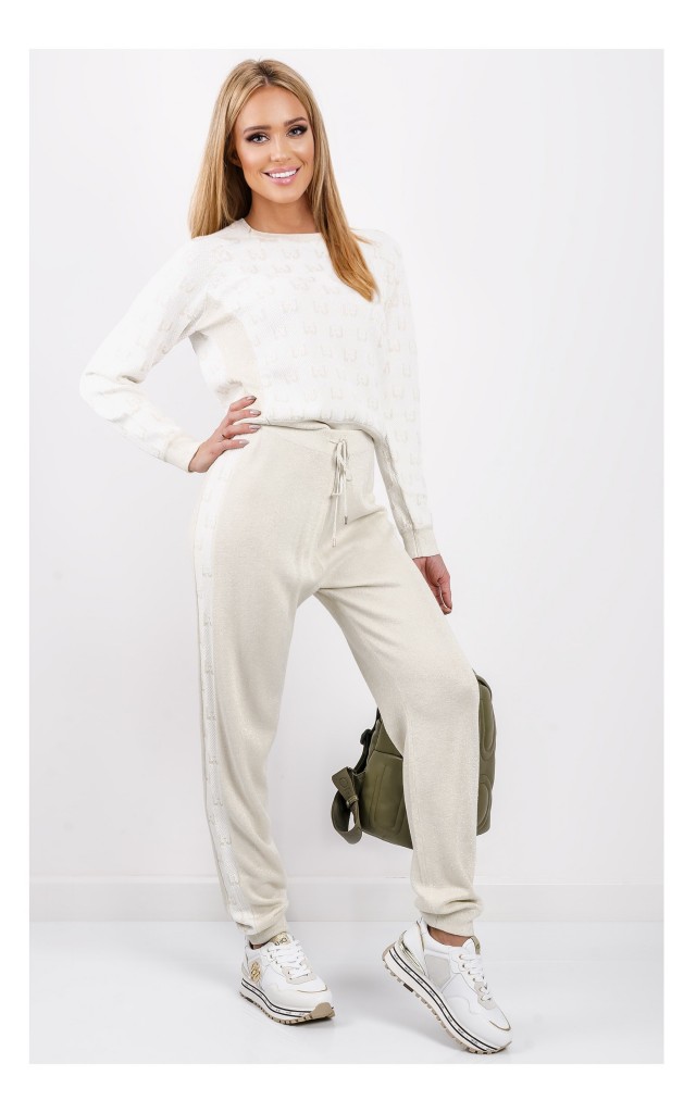 Sweter Liu Jo W Złote Logo Ecru