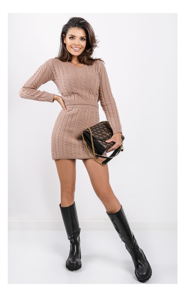 Sweter Guess Krótki Pleciony Beżowy