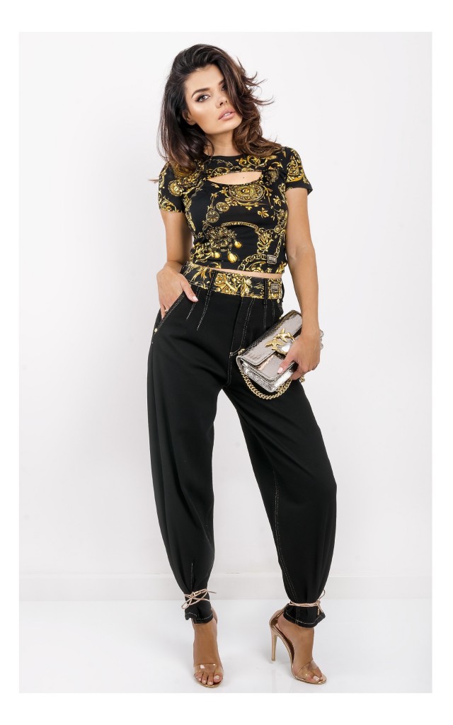 Crop Top Versace Czarny W Barokowy Print