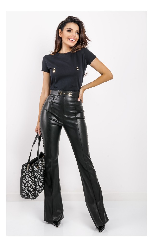 T-shirt Elisabetta Franchi Z Perełkami Czarny