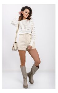 Sweter Twin Set Ażurowy Z Frędzlami Ecru