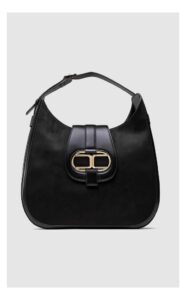 Torba Elisabetta Franchi Hobo Z Jasnozłotym Logo Czarna