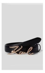 Pasek Skórzany Karl Lagerfeld Logo Złoto-Czarny