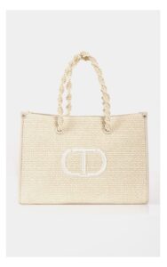 Torebka Twin Set Shopper Wyszywane Logo Kremowa