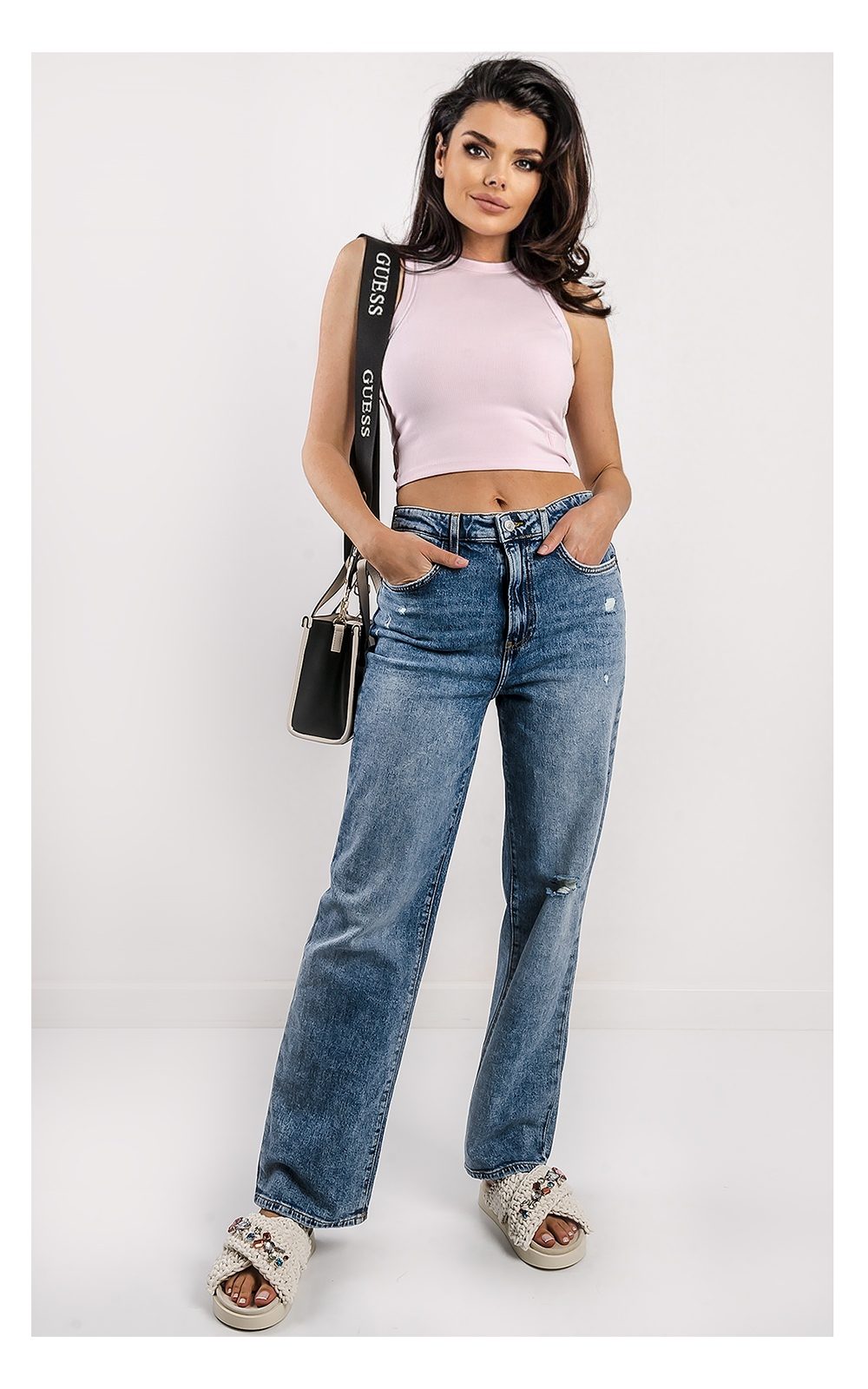 Jeansy Guess Melrose Proste Nogawki Niebieskie