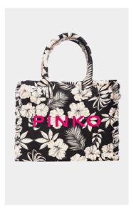 Torba Pinko Shopper Płócienna Czarno-Kremowa