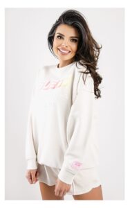 Bluza Guess Oversize Z Nadrukiem Kremowa
