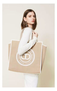 Torebka Twinset Shopper Płócienna Beżowa