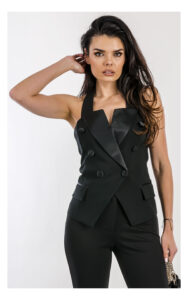 Kamizelka TWINSET halter z satynowymi klapami czarna