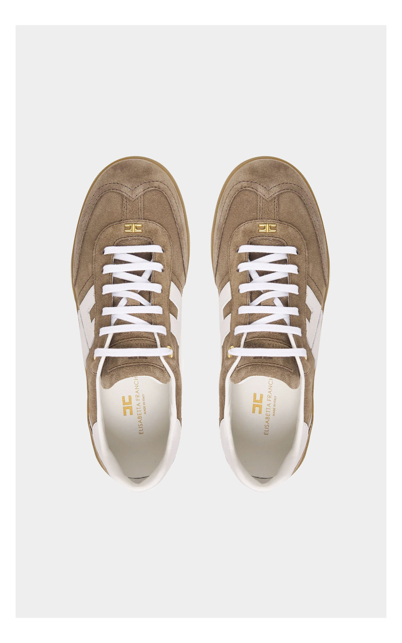 Damskie sneakersy z naturalnej skóry Elisabetta Franchi beżowe z wyraźnym logo – sneakersy premium z gumową podeszwą – minimalistyczny styl i włoskie wykonanie