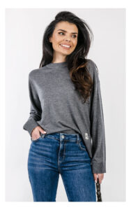 Sweter LIU JO basic z logowaną naszywką szary