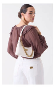 Torebka MARCIANO GUESS skórzana mini hobo z łańcuchem kremowa