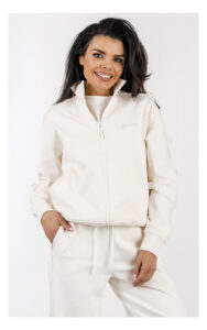 Bluza GUESS Active rozpinana z logowanymi lampasami kremowa