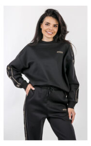 Bluza GUESS Active z logowanymi lampasami czarna