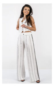 Spodnie ACCESS wide leg w paski białe