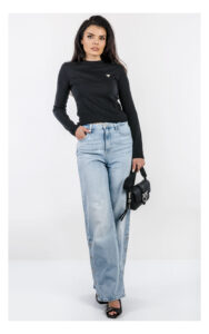 Jeansy GUESS wide leg z guzikami jasnoniebieskie