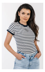 T-shirt GUESS z logo 4G w granatowe paski