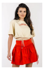T-shirt PINKO Caldes cropped z wiązaniem żółty