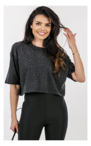 T-shirt GUESS pudełkowy z dżetami szary