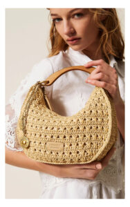Torebka TWINSET hobo z rafii beżowa