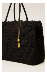 Torebka TWINSET shopper szydełkowa czarna