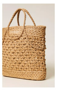 Torebka TWINSET shopper z rafii ciemnobeżowa