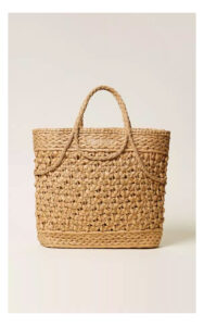 Torebka TWINSET shopper z rafii ciemnobeżowa