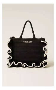 Torebka TWINSET shopper szydełkowa z falbanami czarna