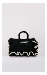 Torebka TWINSET mała shopper szydełkowa z falbanami czarna