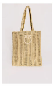 Torebka PINKO Easy shopper z rafii beżowa