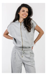 Bluza TWINSET U&B bez rękawów rozpinana z kryształkami szara