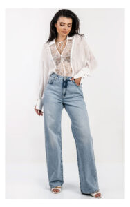 Jeansy PATRIZIA PEPE wide leg jasnoniebieskie