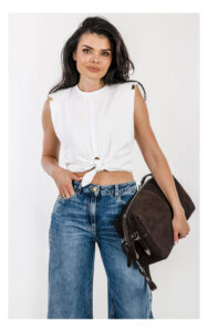 T-shirt ELISABETTA FRANCHI cropped z wiązaniem biały
