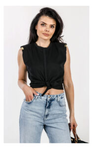 T-shirt ELISABETTA FRANCHI cropped z wiązaniem czarny
